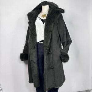 Penny Lane Coat Green Medium Faux Suede Faux Fur Hooded Coat Fairy Grunge Utex